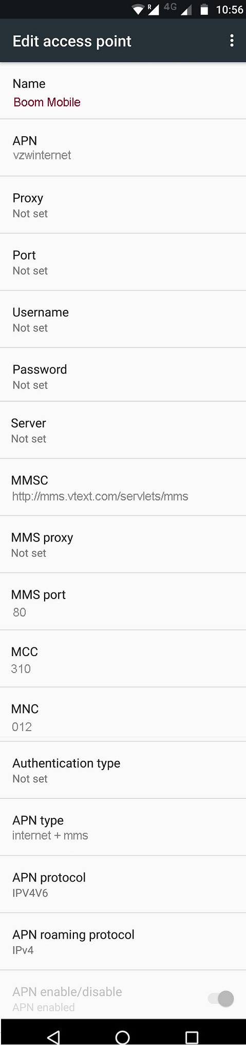 Boom Mobile 4G APN Settings