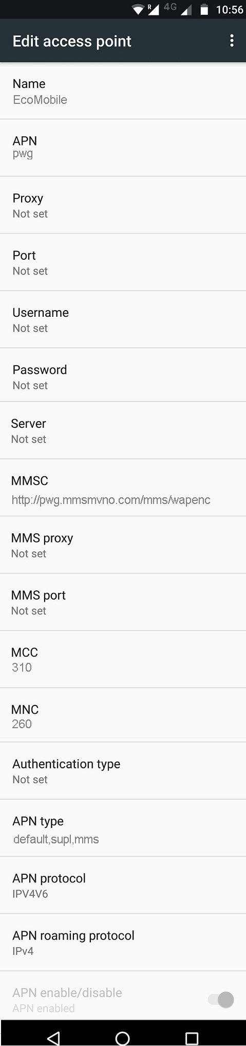 EcoMobile APN Settings