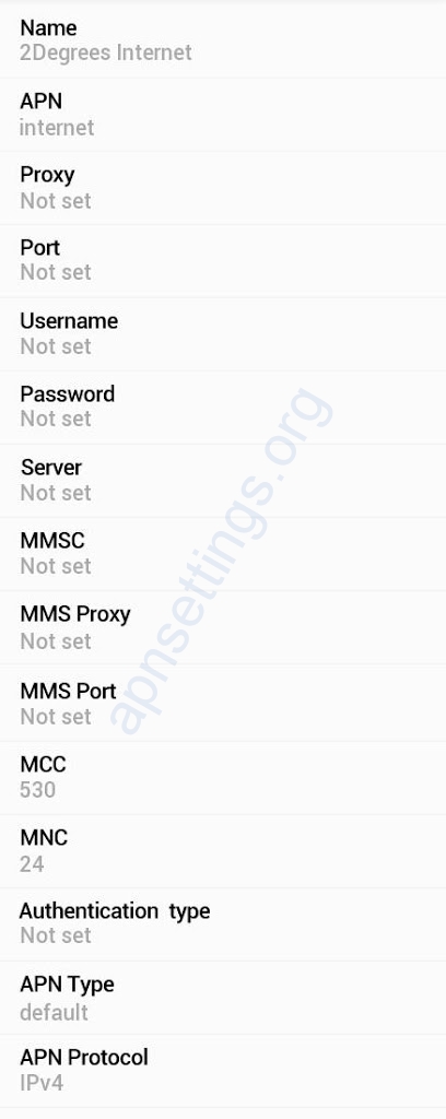 2 degrees APN Settings for Android HTC