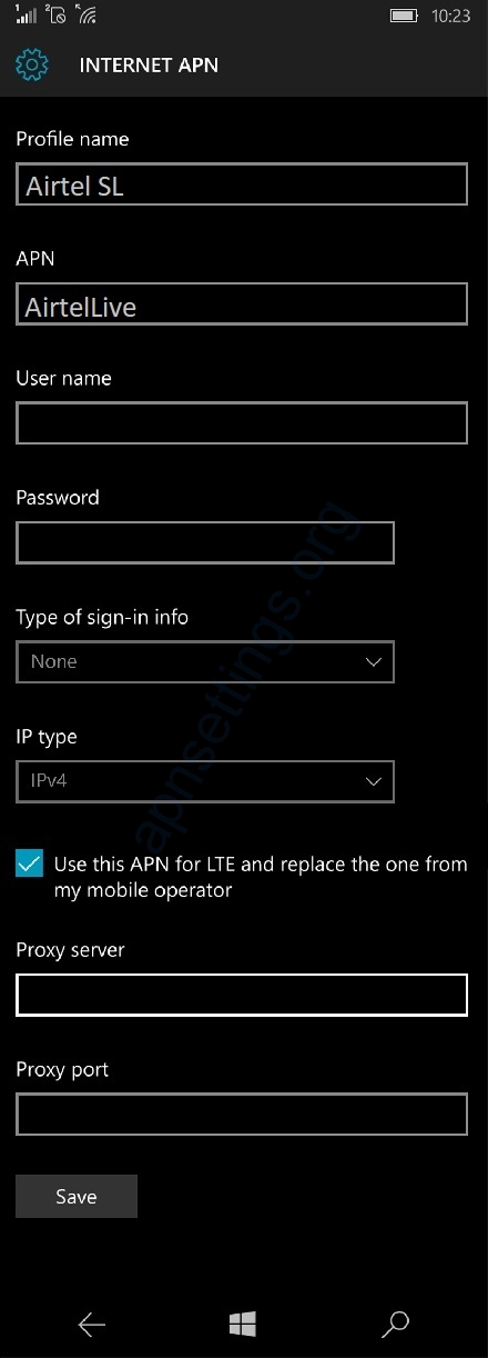 Airtel Sri Lanka Internet Settings for Windows Phone