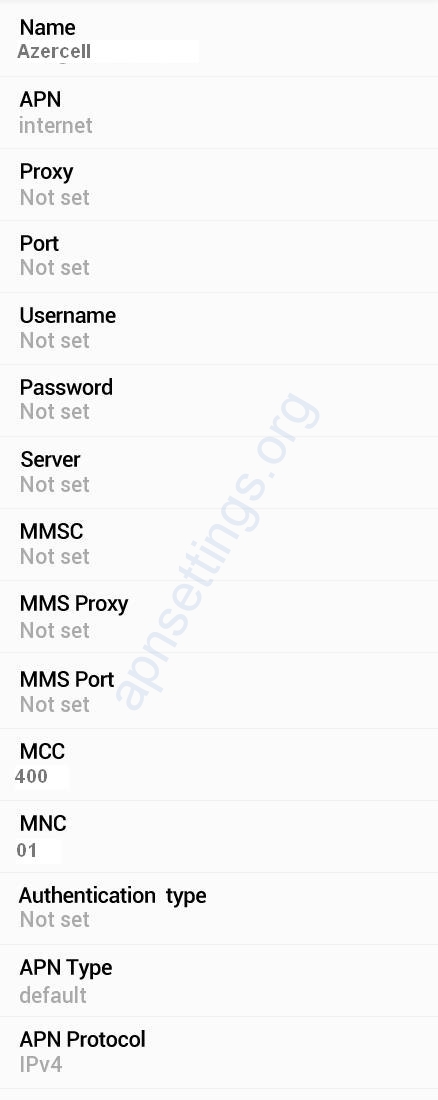 Azercell APN Settings for Android