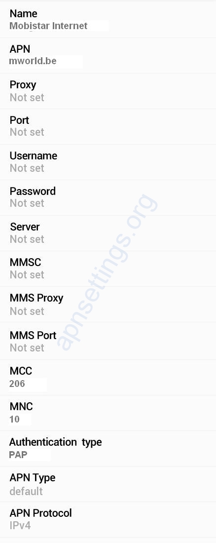 Mobistar 4G APN Settings for Android Galaxy S6 S5 S4 S3 HTC