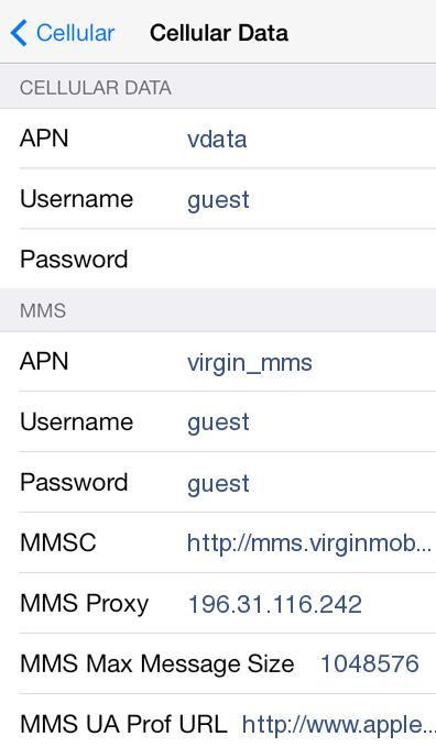 Virgin Mobile South Africa APN Settings for iPhone