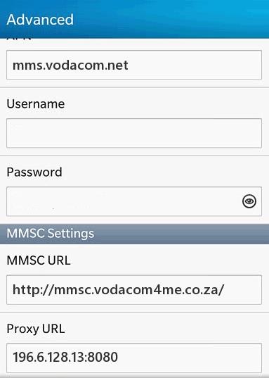 Vodacom MMS Settings for Blackberry 10