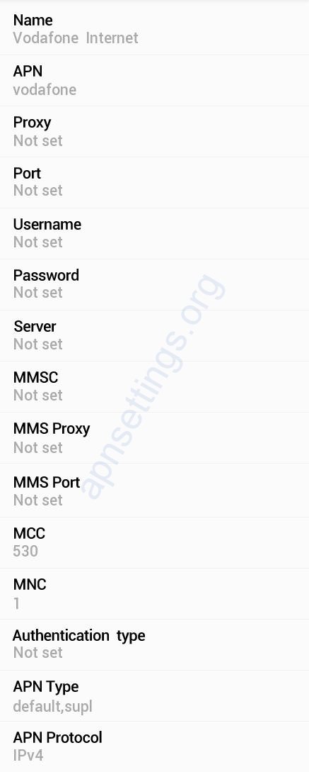Vodafone NZ APN Settings for Android
