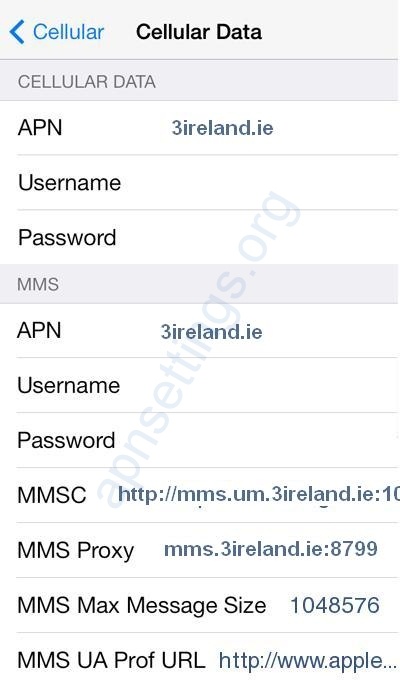 3 Mobile Internet and MMS Settings for iPad iPhone