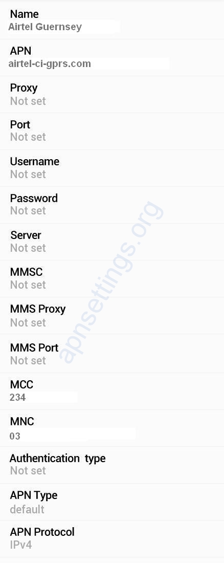 Airtel Vodafone Guernsey APN Settings for Android