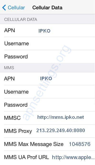 IPKO Internet and MMS Settings for iPhone