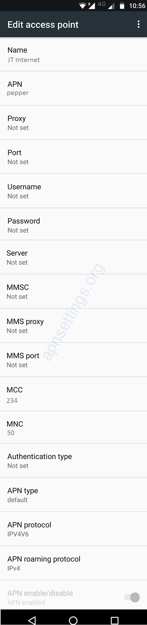 JT Global Jersey APN Settings for Android