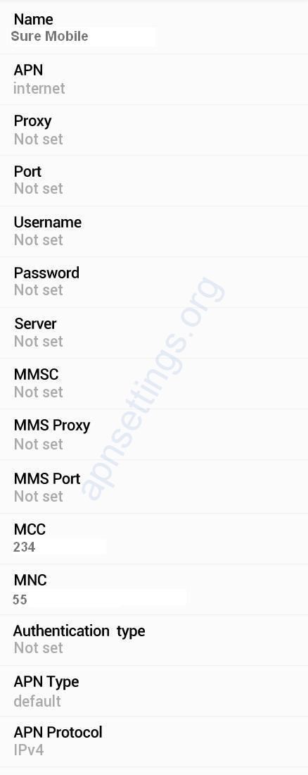 Sure Mobile Jersey APN Settings for Android