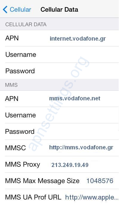 Vodafone Greece APN Settings for iPhone iPad