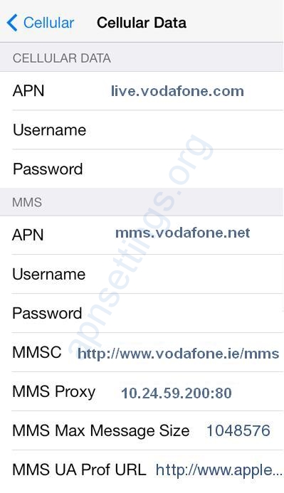 Vodafone Ireland 4G APN Settings for iPhone iPad