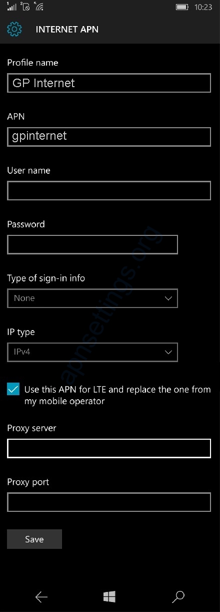 Grameenphone APN Settings for Windows Phone