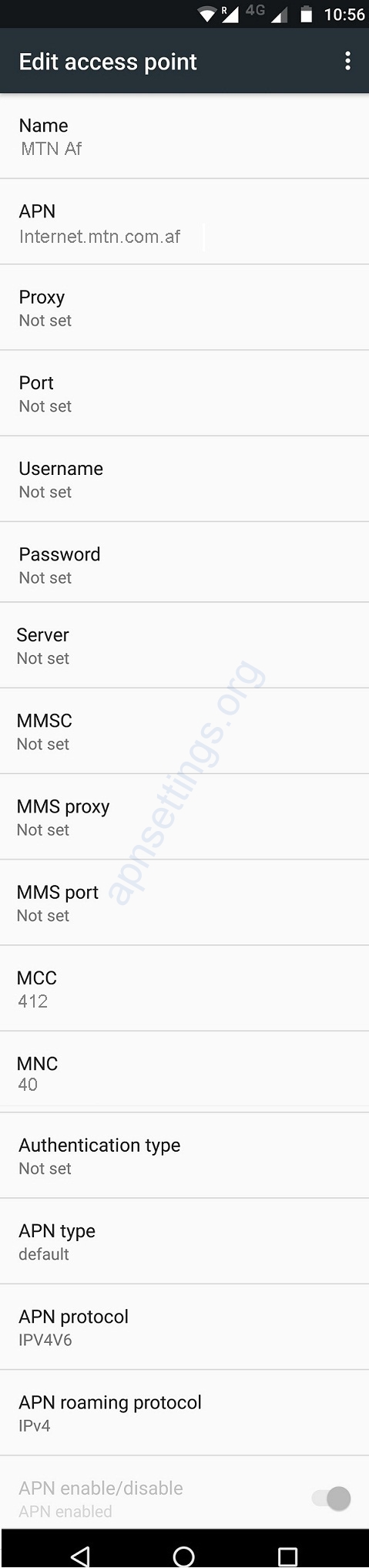 MTN Afghanistan APN Settings for android