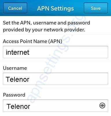 Telenor APN Settings for Blackberry
