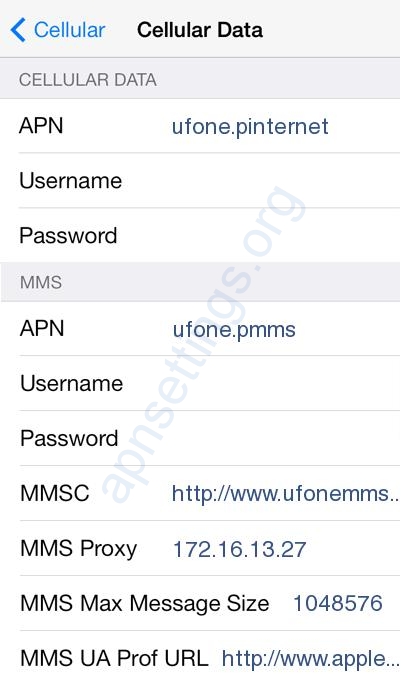 Ufone 4G Internet settings for iPhone