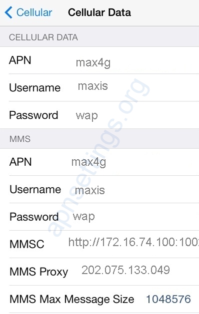 Maxis 4G APN Settings for iPhone