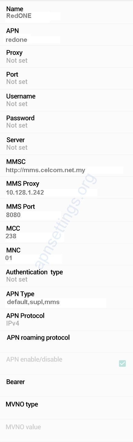 RedONE APN Settings for Android