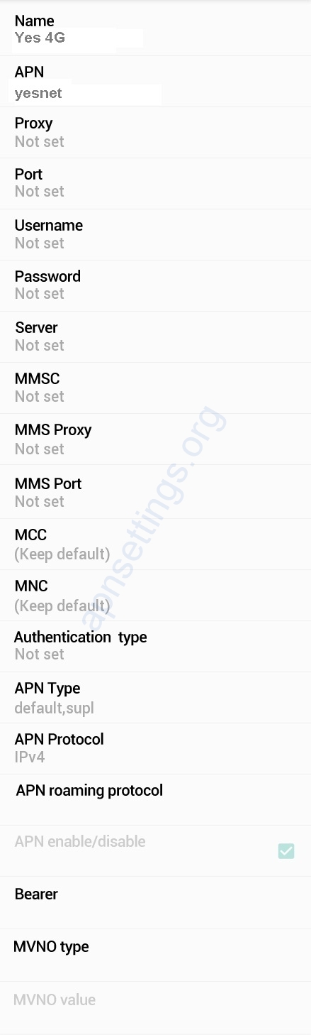 Yes APN Settings for Android