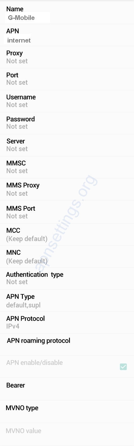 G-Mobile APN Settings for Android