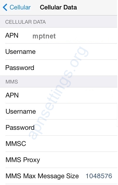 MPT APN Setting for iPhone