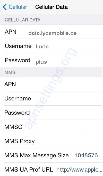 Lycamobile APN Settings for iPhone Germany