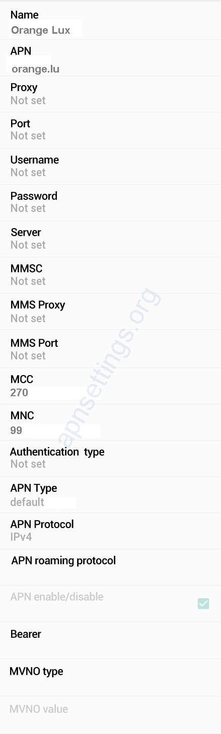 Orange Lux APN Settings for Android