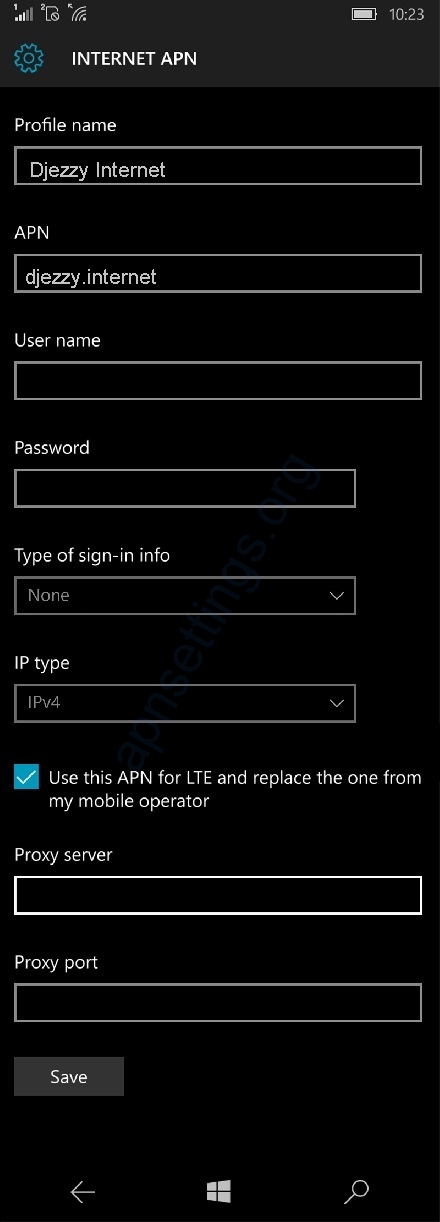 Djezzy APN Settings for Windows Phone