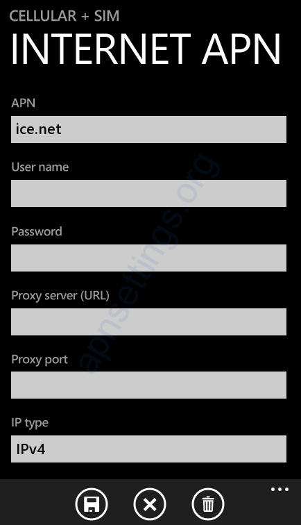 Ice.net Internett oppsett på Windows Phone