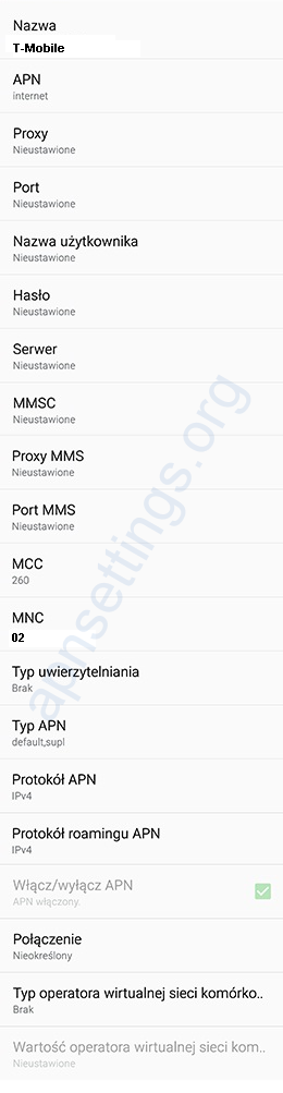 Konfiguracja internetu, MMS T-Mobile dla HTC Galaxy
