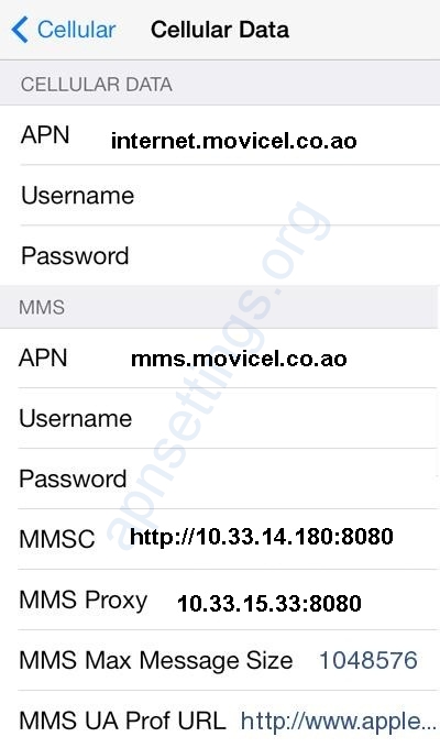 Movicel APN Settings for iPhone Angola