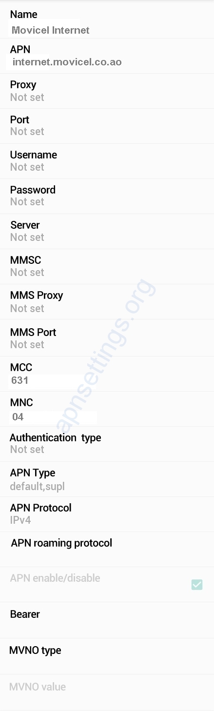 Movicel Angola LTE APN Settings for Android