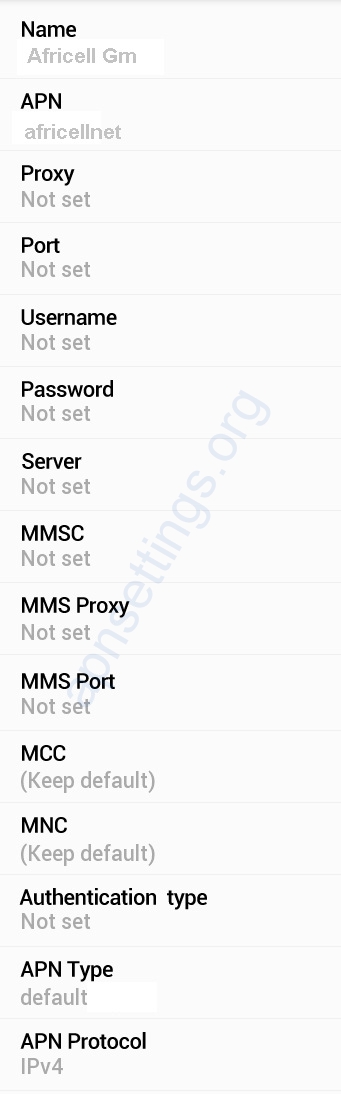 Africell Gambia APN Settings for Android