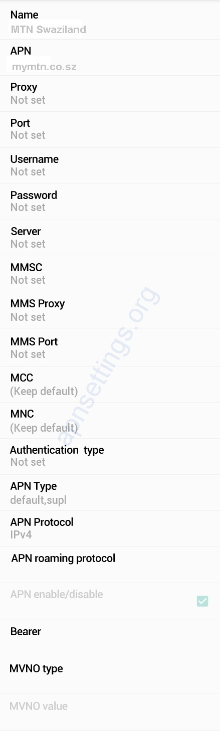 MTN Swaziland Internet Settings