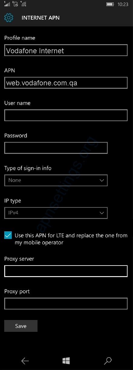 Vodafone Qatar Internet Settings for Windows Phone