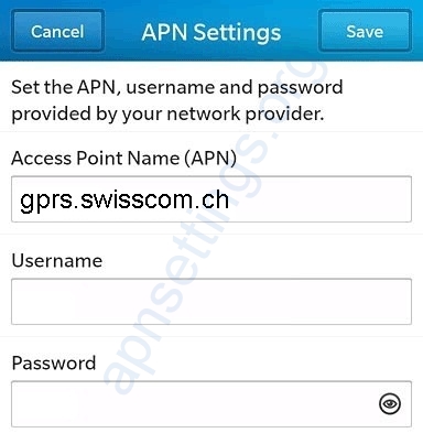Swisscom Blackberry APN Settings
